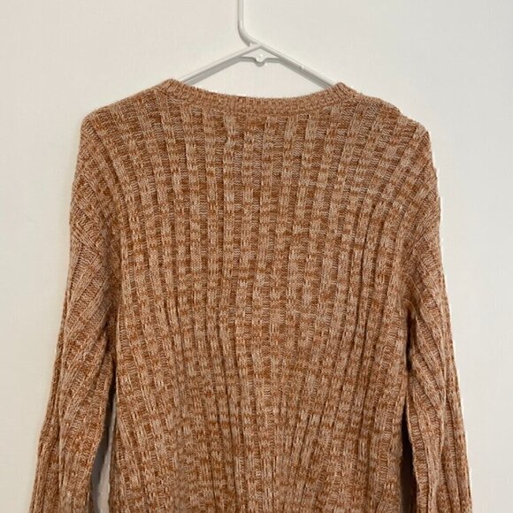 BLANK NYC BLANKNYC Heather Ribbed Crewneck Sweater Tan Brown White Marled Winter - Picture 13 of 14